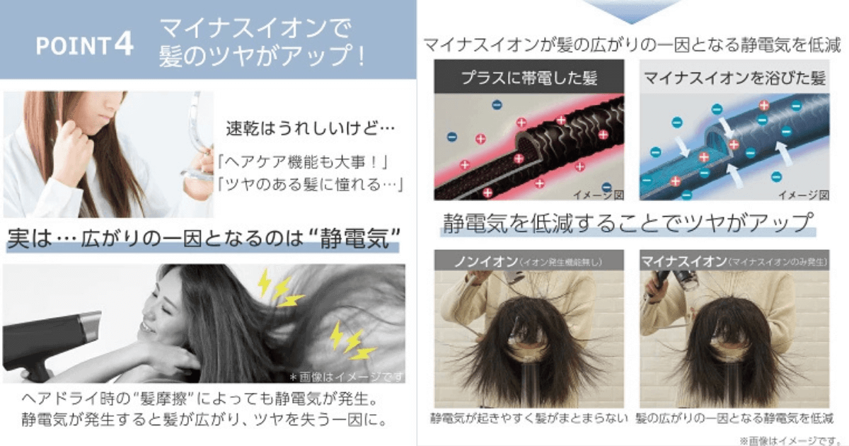 テスコムドライヤーTD760Aの特徴:イオン効果で髪がパサつきにくい(引用:楽天市場)